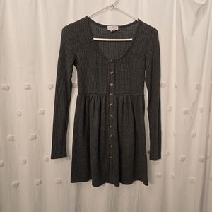 Ivy And Main Womens Size Xs Gray Ribbed Button-Down Mini Dress